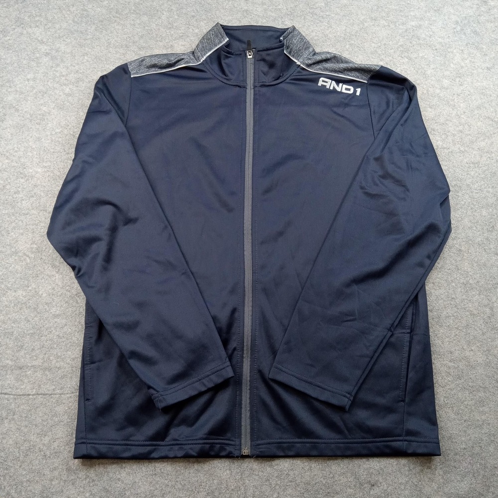 AND1 Jacket Mens Medium Navy‎ Full Zip Track Athletic Warm Up Basketball Street